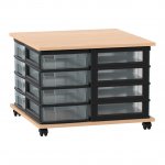 Flexeo Fahrbares Containersystem mit Ablage, 16 kleine Boxen Buche hell, transparent  (Zoom)