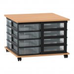 Flexeo Fahrbares Containersystem mit Ablage, 16 kleine Boxen Buche dunkel, transparent  (Zoom)