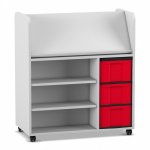 Flexeo Bücherwagen fahrbar, 3 große Boxen grau, rot  (Zoom)