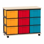 Flexeo Fahrbares Containersystem mit Ablage, 9 große Boxen Ahorn honig, bunt  (Zoom)