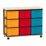 Flexeo Fahrbares Containersystem mit Ablage, 9 groe Boxen
