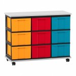Flexeo Fahrbares Containersystem mit Ablage, 9 große Boxen grau, bunt  (Zoom)