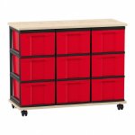 Flexeo Fahrbares Containersystem mit Ablage, 9 große Boxen Ahorn honig, rot  (Zoom)