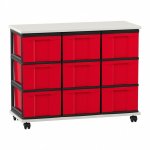 Flexeo Fahrbares Containersystem mit Ablage, 9 große Boxen weiß, rot  (Zoom)