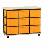 Flexeo Fahrbares Containersystem mit Ablage, 9 große Boxen Ahorn honig, gelb  (Zoom)