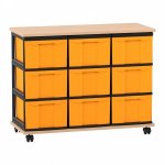 Flexeo Fahrbares Containersystem mit Ablage, 9 große Boxen Buche hell, gelb  (Zoom)