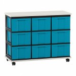 Flexeo Fahrbares Containersystem mit Ablage, 9 große Boxen weiß, blau  (Zoom)
