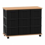 Flexeo Fahrbares Containersystem mit Ablage, 9 große Boxen Buche dunkel, schwarz  (Zoom)