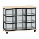 Flexeo Fahrbares Containersystem mit Ablage, 9 große Boxen Ahorn honig, transparent  (Zoom)