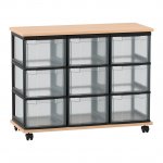 Flexeo Fahrbares Containersystem mit Ablage, 9 große Boxen Buche hell, transparent  (Zoom)