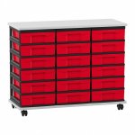 Flexeo Fahrbares Containersystem mit Ablage, 18 kleine Boxen grau, rot  (Zoom)