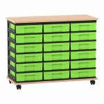 Flexeo Fahrbares Containersystem mit Ablage, 18 kleine Boxen Buche hell, grün  (Zoom)