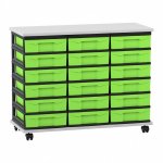Flexeo Fahrbares Containersystem mit Ablage, 18 kleine Boxen grau, grün  (Zoom)