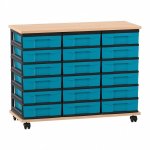 Flexeo Fahrbares Containersystem mit Ablage, 18 kleine Boxen Buche hell, blau  (Zoom)