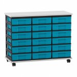 Flexeo Fahrbares Containersystem mit Ablage, 18 kleine Boxen grau, blau  (Zoom)