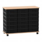 Flexeo Fahrbares Containersystem mit Ablage, 18 kleine Boxen Buche hell, schwarz  (Zoom)
