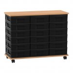 Flexeo Fahrbares Containersystem mit Ablage, 18 kleine Boxen Buche dunkel, schwarz  (Zoom)