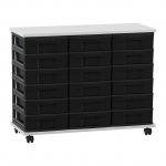 Flexeo Fahrbares Containersystem mit Ablage, 18 kleine Boxen grau, schwarz  (Zoom)