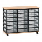 Flexeo Fahrbares Containersystem mit Ablage, 18 kleine Boxen Buche hell, transparent (Zoom)