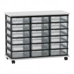 Flexeo Fahrbares Containersystem mit Ablage, 18 kleine Boxen grau, transparent (Zoom)