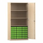Flexeo Schrank, 18 kleine Boxen, 3 Fächer, 2 Türen Ahorn honig, grün  (Zoom)