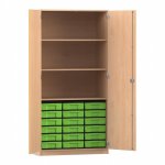 Flexeo Schrank, 18 kleine Boxen, 3 Fächer, 2 Türen Buche hell, grün  (Zoom)