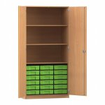 Flexeo Schrank, 18 kleine Boxen, 3 Fächer, 2 Türen Buche dunkel, grün  (Zoom)