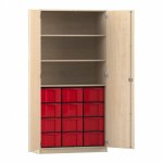 Flexeo Schrank, 12 große Boxen, 3 Fächer, 2 Türen Ahorn honig, rot  (Zoom)