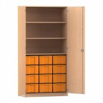 Flexeo Schrank, 12 große Boxen, 3 Fächer, 2 Türen Buche hell, gelb  (Zoom)