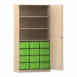 Flexeo Schrank, 12 große Boxen, 3 Fächer, 2 Türen Ahorn honig, grün  (Zoom)