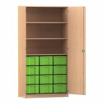 Flexeo Schrank, 12 große Boxen, 3 Fächer, 2 Türen Buche hell, grün  (Zoom)