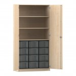 Flexeo Schrank, 12 große Boxen, 3 Fächer, 2 Türen Ahorn honig, transparent  (Zoom)