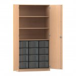 Flexeo Schrank, 12 große Boxen, 3 Fächer, 2 Türen Buche hell, transparent  (Zoom)