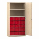 Flexeo Schrank, 15 große Boxen, 2 Fächer, 2 Türen Ahorn honig, rot  (Zoom)