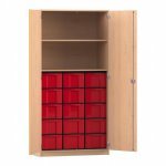 Flexeo Schrank, 15 große Boxen, 2 Fächer, 2 Türen Buche hell, rot  (Zoom)