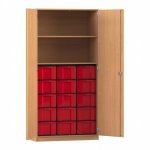 Flexeo Schrank, 15 große Boxen, 2 Fächer, 2 Türen Buche dunkel, rot  (Zoom)