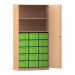 Flexeo Schrank, 15 große Boxen, 2 Fächer, 2 Türen Buche hell, grün  (Zoom)