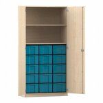 Flexeo Schrank, 15 große Boxen, 2 Fächer, 2 Türen Ahorn honig, blau  (Zoom)