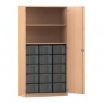 Flexeo Schrank, 15 große Boxen, 2 Fächer, 2 Türen Buche hell, transparent  (Zoom)