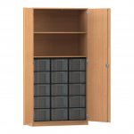 Flexeo Schrank, 15 große Boxen, 2 Fächer, 2 Türen Buche dunkel, transparent  (Zoom)