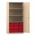 Flexeo Schrank, 9 große Boxen, 3 Fächer, 2 Türen Ahorn honig, rot  (Zoom)