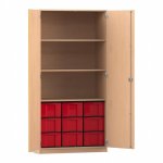 Flexeo Schrank, 9 große Boxen, 3 Fächer, 2 Türen Buche hell, rot  (Zoom)