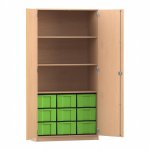 Flexeo Schrank, 9 große Boxen, 3 Fächer, 2 Türen Buche hell, grün  (Zoom)
