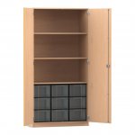 Flexeo Schrank, 9 große Boxen, 3 Fächer, 2 Türen Buche hell, transparent  (Zoom)