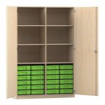 Flexeo Schrank, 24 kleine Boxen, 6 Fächer, Mittelwand, 2 Türen Ahorn honig, grün  (Zoom)