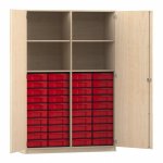 Flexeo Schrank, 40 kleine Boxen, 4 Fächer, Mittelwand, 2 Türen Ahorn honig, rot  (Zoom)