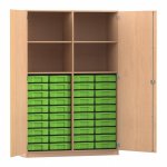 Flexeo Schrank, 40 kleine Boxen, 4 Fächer, Mittelwand, 2 Türen Buche hell, grün  (Zoom)
