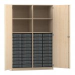 Flexeo Schrank, 40 kleine Boxen, 4 Fächer, Mittelwand, 2 Türen Ahorn honig, transparent  (Zoom)