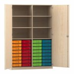 Flexeo Schrank, 32 kleine Boxen, 6 Fcher, Mittelwand, 2 Tren