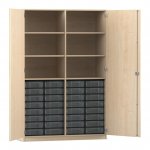 Flexeo Schrank, 32 kleine Boxen, 6 Fächer, Mittelwand, 2 Türen Ahorn honig, transparent  (Zoom)